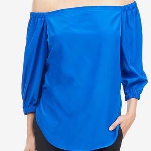 Bright blue off the shoulder blouse